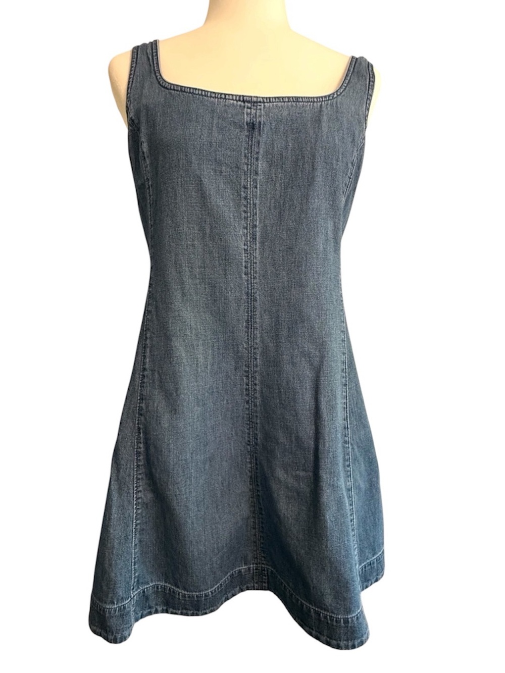 GAP Smocked-Back Denim SL Flare Mini Jumper Dress Medium Wash Size Petite Medium